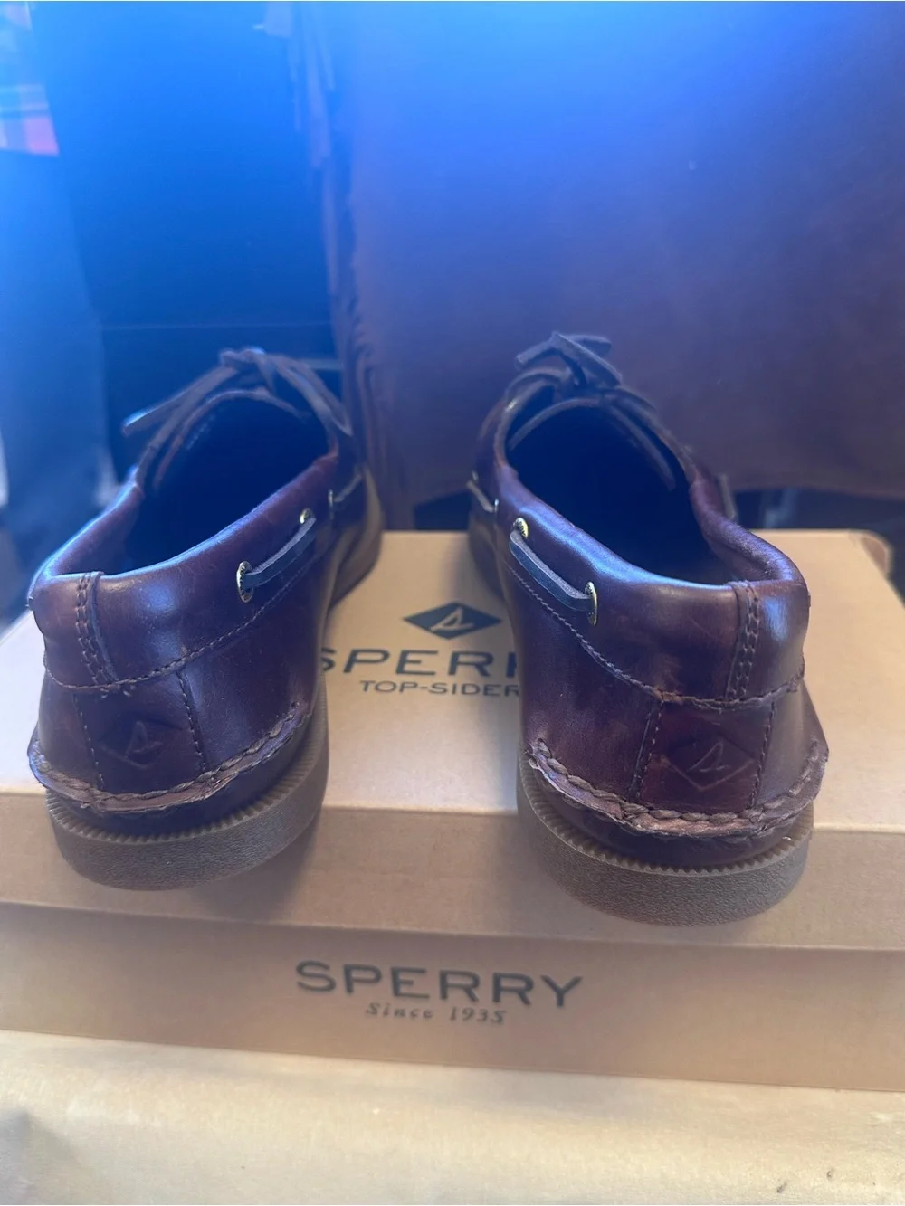 Sperry Men’s Burgundy Leather Boat Shoes with Dark Laces